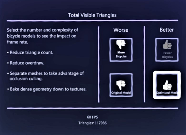 Wählen Sie verschiedene Optionen für die Dreiecksanzahl aus, um die Auswirkungen auf die Bildfrequenz anzuzeigen.