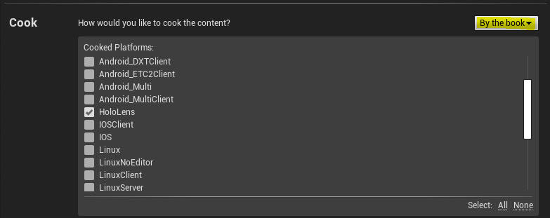 Screenshot der Kochoptionen in der Profilkonfiguration mit hervorgehobenem