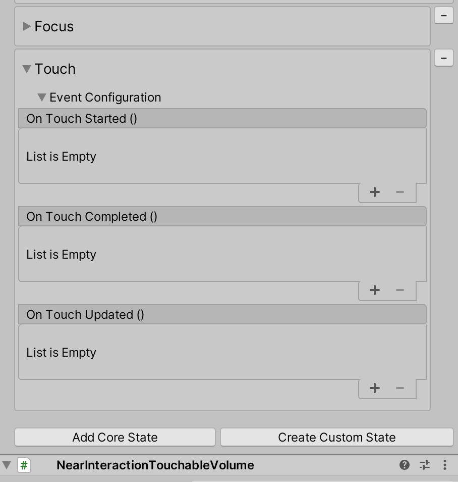 Touch state component in the Inspector