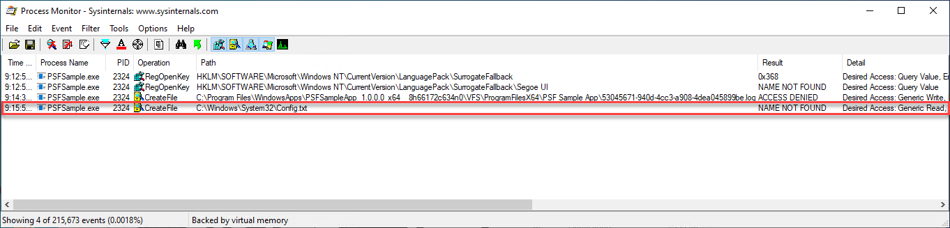 Displays the error message witnessed in the SysInternals Process Monitor for failure to write to directory.