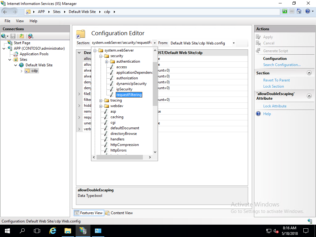IIS-Konfigurations-Editors requestFiltering.