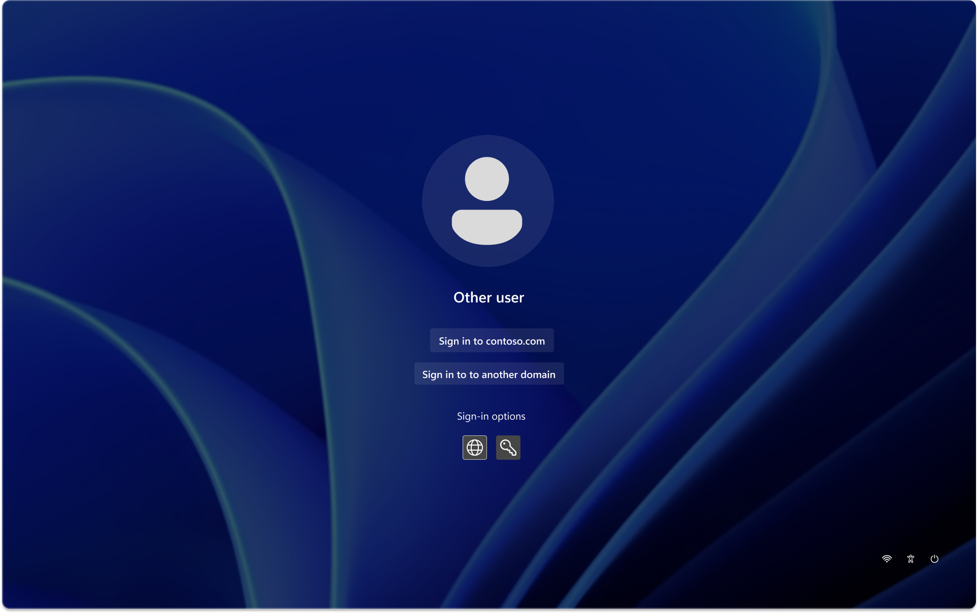 Screenshot des Windows-Sperrbildschirms mit konfiguriertem bevorzugten Mandanten.