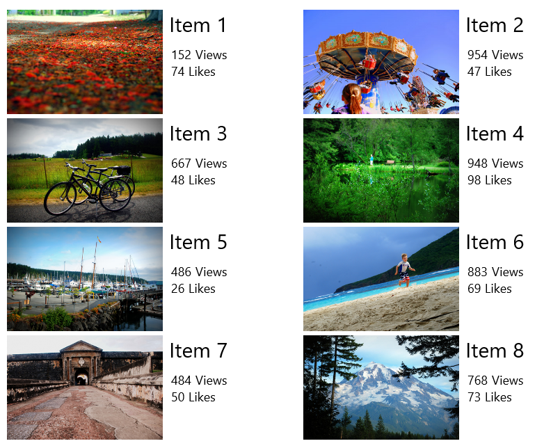 Screenshot einer Inhaltsbibliothek mit Fotos, die als Rasteransicht angezeigt werden