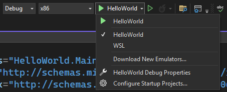 Dropdownliste der Geräteziele zum Debuggen Ihrer App-