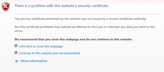 Warnung zum Sicherheitszertifikat der Website