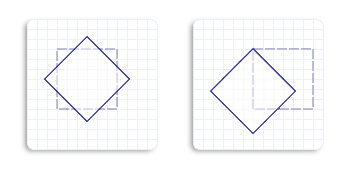 Abbildung eines Quadrats, das im Uhrzeigersinn um 45 Grad gedreht wird, um einen anderen Mittelpunkt