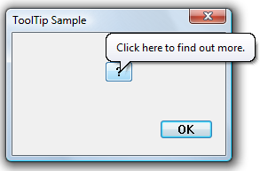 Screenshot einer QuickInfo mit einer Textzeile, die sich über einer Schaltfläche in einem Dialogfeld befindet
