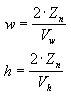 Formeln der Bedeutung der Variablen w und h