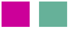 Abbildung: Rechtecke, die mit dem Originalbild gefüllt sind (violett rot) und farbrotiertes Bild (meergrün)