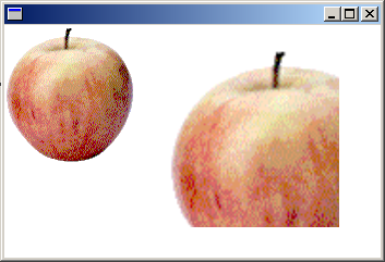 Abbildung eines Apfels und dann eines vergrößerten Teils des ursprünglichen Apfels