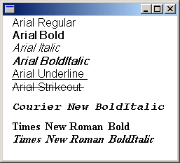 Screenshot eines Fensters mit neun Schriftartnamen, von denen jeder die benannte Schriftart veranschaulicht