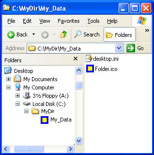 Screenshot des benutzerdefinierten Symbols, das das Ordnersymbol ersetzt