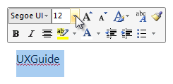 Screenshot von Formatierungssymbolen und ausgewähltem Text 