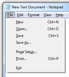 Screenshot des Dateimenüs und der Zugriffsschlüssel 