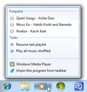 Screenshot der Sprungliste nach Gruppen 