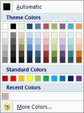 Screenshot des dropdowncolorpicker-Elements mit dem colortemplate-Attribut, das auf themecolors festgelegt ist.
