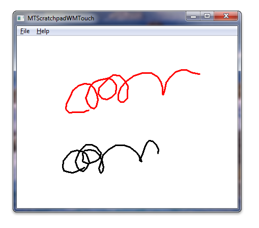 screen shot showing the windows touch scratchpad, with red and black squiggles on the screen