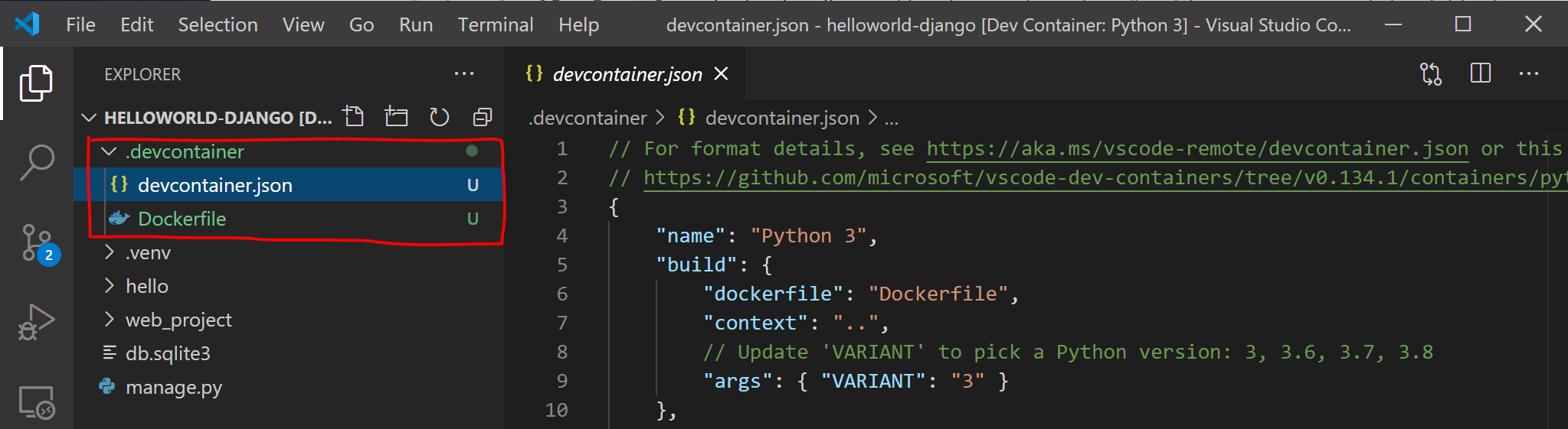 VS Code .devcontainer-Ordner