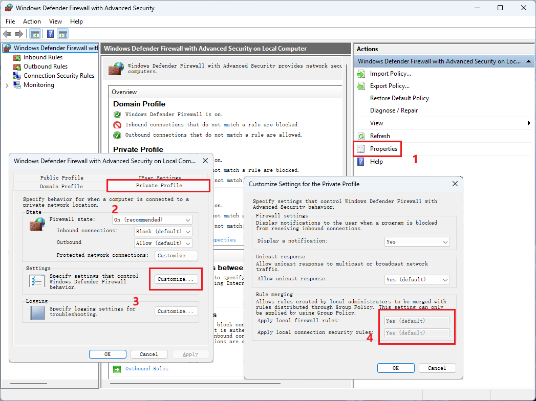Screenshot der Windows-Firewalleinstellungen