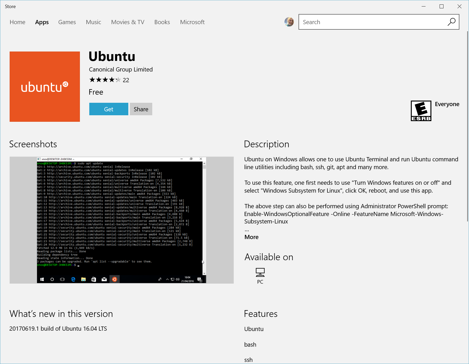 Linux-Verteilungen im Microsoft Store