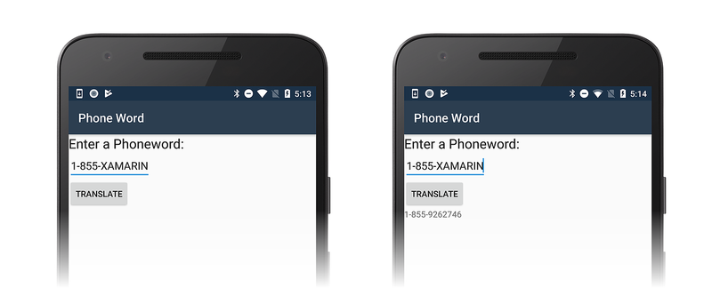 Screenshot: fertiggestellte App zur Übersetzung von Telefonnummern