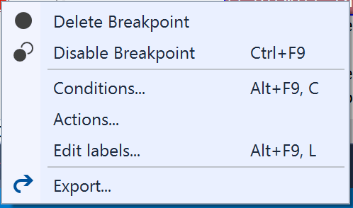 Das Breakpoint-Kontextmenü