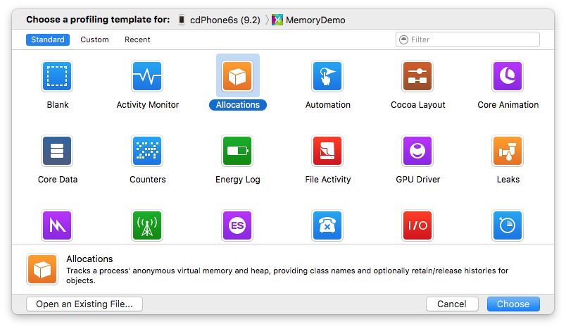 Choosing a profiling template