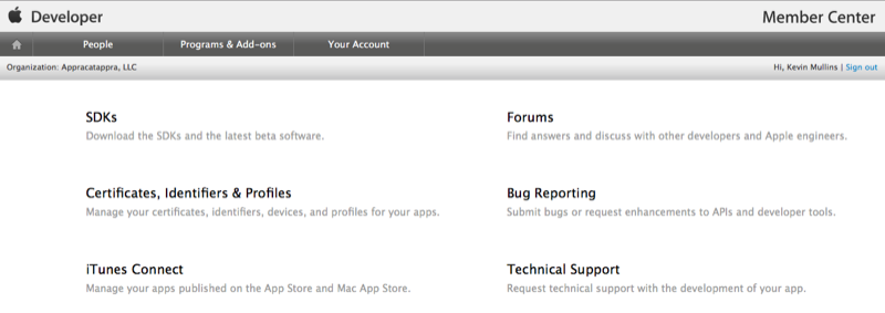 Anmelden beim Apple Developer Portal Anmelden beim Apple Developer Portal