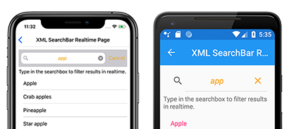 Screenshot der angepassten SearchBar unter iOS und Android
