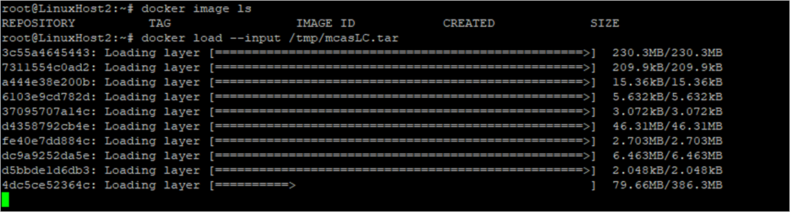 Screenshot of the docker load command output confirming the log collector image was added to the local repository.