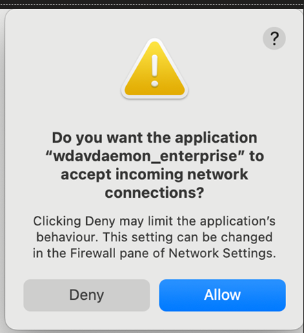 Screenshot showing prompts about incoming network connections.