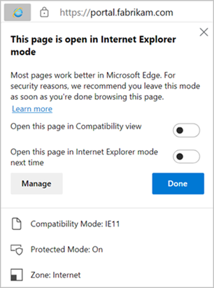 This page is open in Internet Explorer Mode