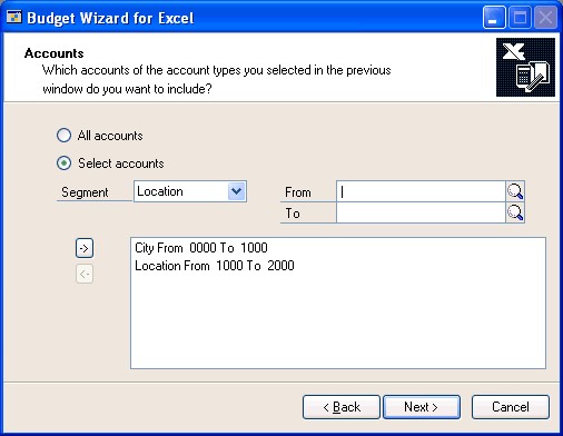Screenshot that shows the Accounts window.