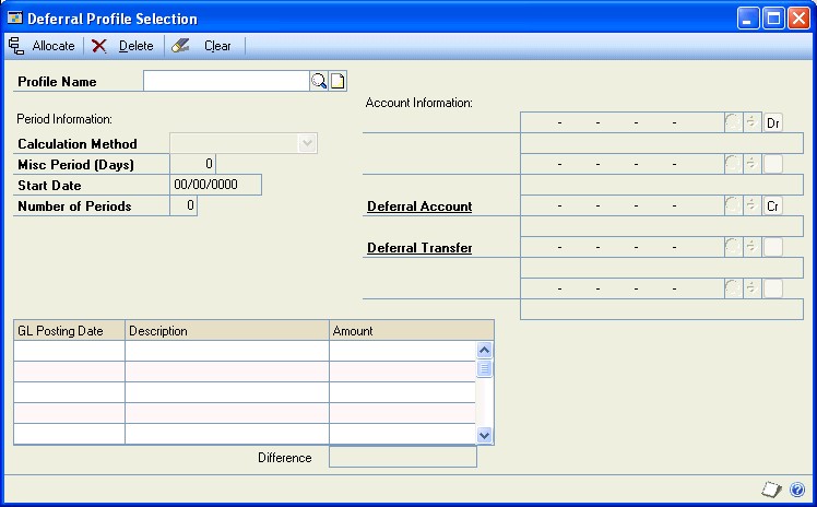 Screenshot that shows the Deferral Profile Selection window.