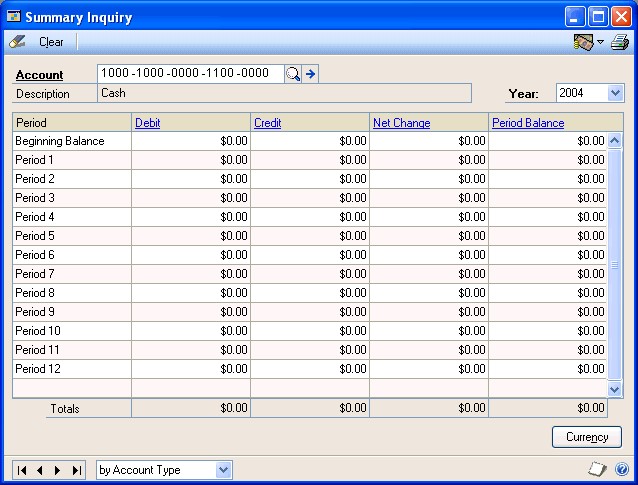 Screenshot that shows the Summary Inquiry window.
