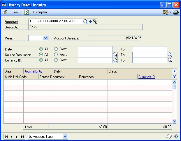 Screenshot that shows the History Detail Inquiry window.