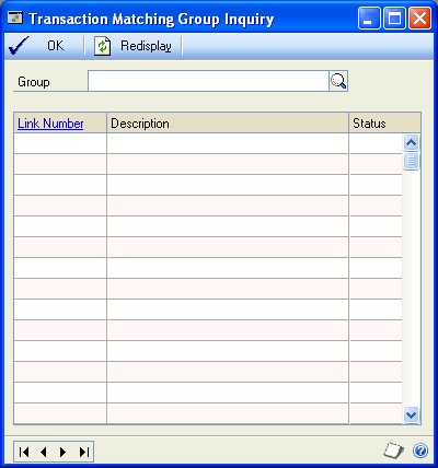 Screenshot that shows the Transaction Matching Group Inquiry window.