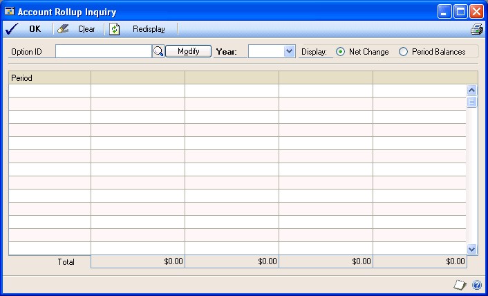 Screenshot that shows the Account Rollup Inquiry window.