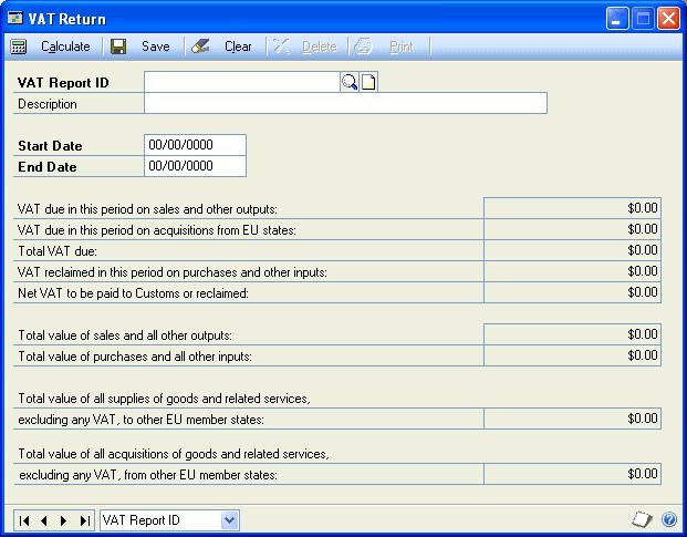 Screenshot that shows the VAT Return window.