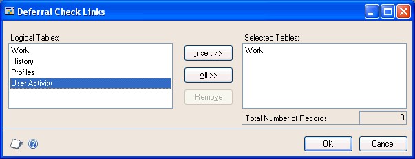 Screenshot that shows the Deferral Check Links window.