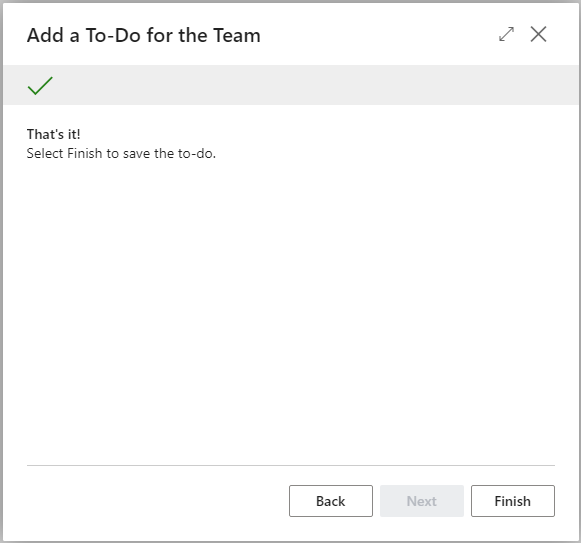 To-do assisted setup finish step
