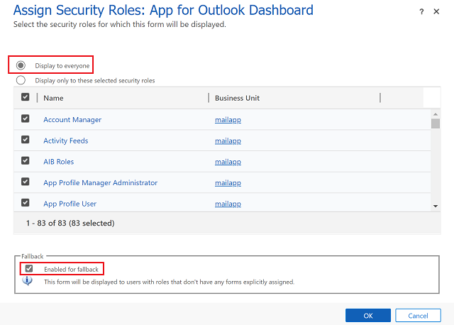 Assign security role scren.