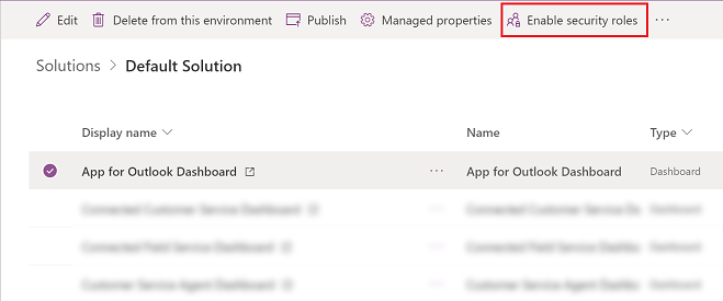Select App for OUtlook Dashbaord and then select enable security roles.
