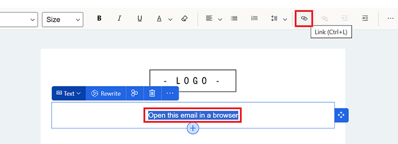 Link any text in email editor to use view in browser Link any text in email editor to use view in browser