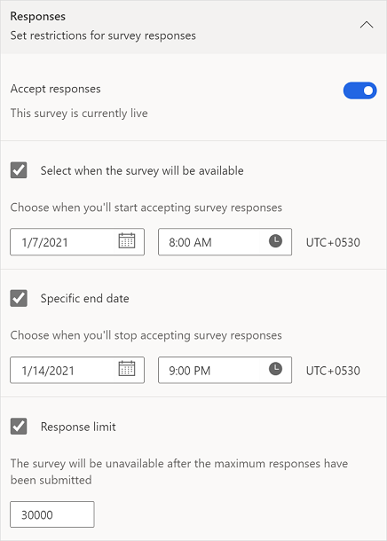 Response restrictions settings Response restrictions settings.