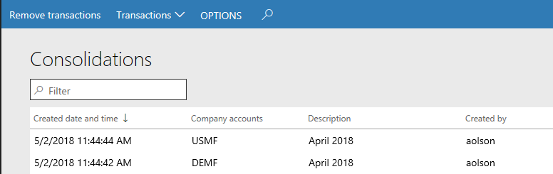 Consolidation transactions on the Consolidations page Consolidation transactions on the Consolidations page.