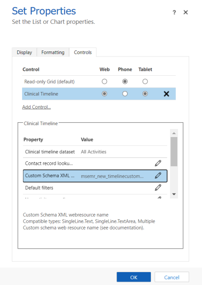 Screenshot showing the Custom Schema XML property.