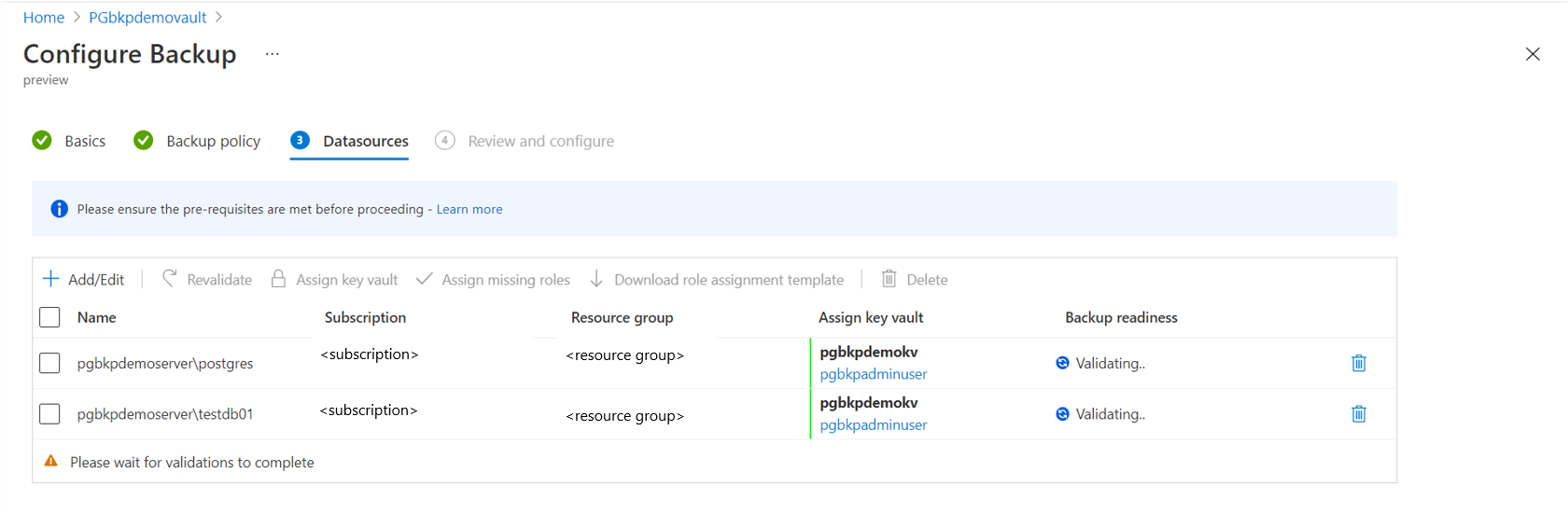 Screenshot that shows the in-progress validation of secrets.