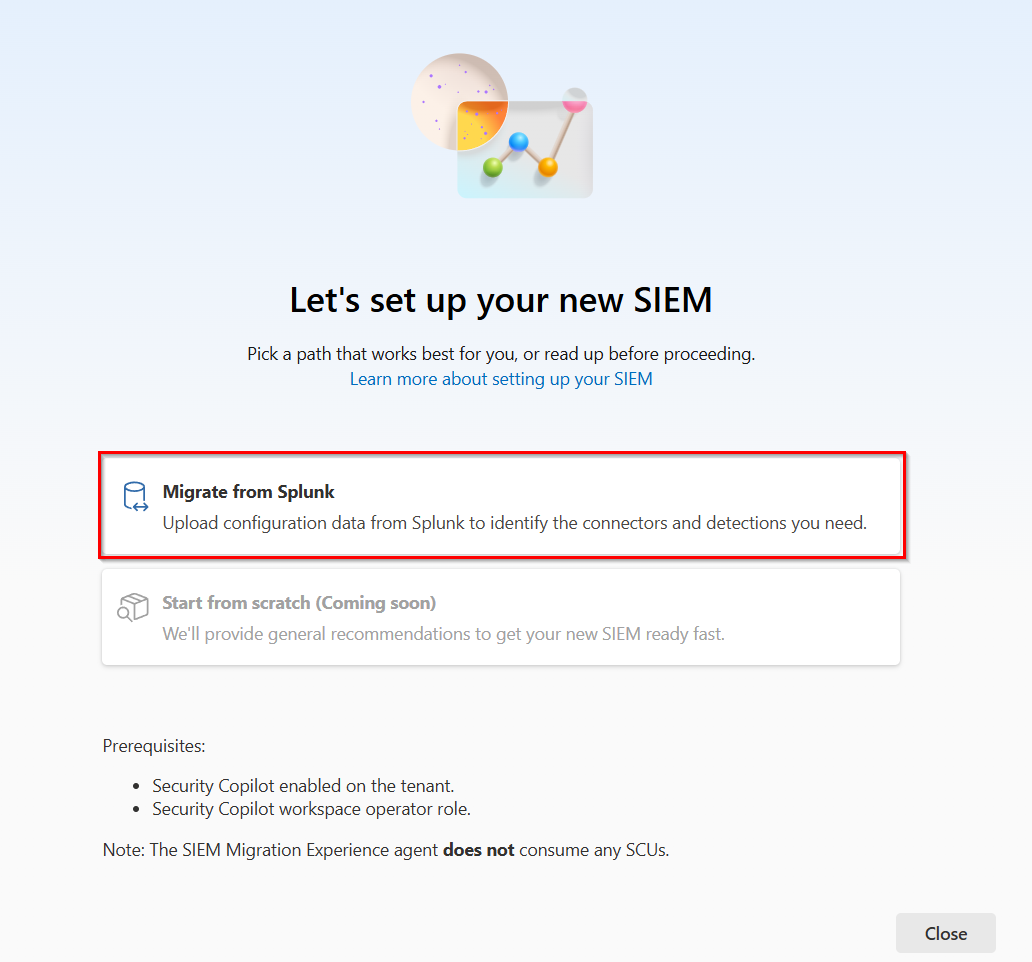 Screenshot of the Migrate from current SIEM option.