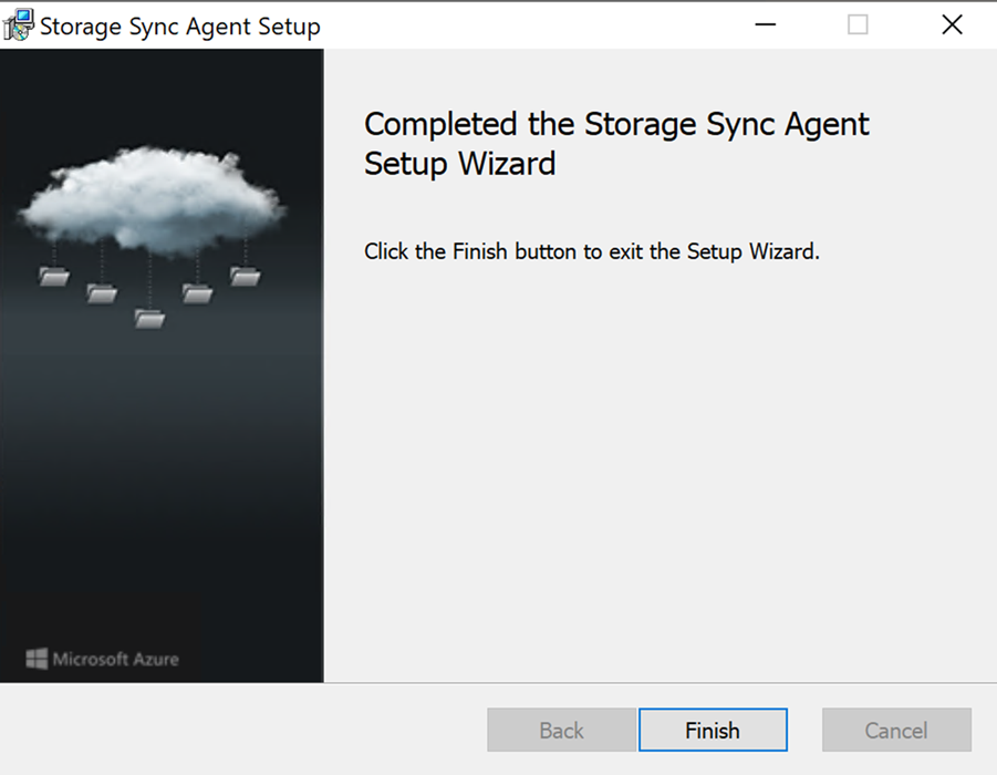 Screenshot of the completion page in the File Sync Agent Setup Wizard.